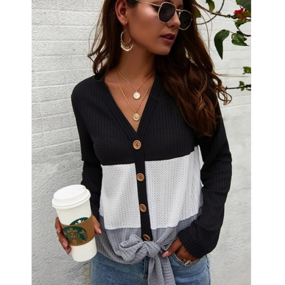Black and White Waffle Knit Top